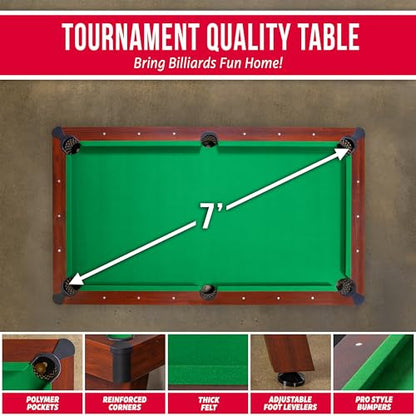 GoSports 7 and 8 ft Pool Tables with Wood Finish - Gray, Black, or Green Felt - Billiards Game Room Table for Adults & Family - Accessories Not Included - style: 7 ft Green