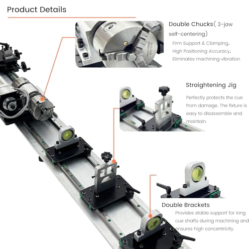 110V Pool Cue Repair Lathe 550W Brushless, 200-6500RPM Variable Speed, 1.3" Spindle Hole MT2 Taper, Double Track Chuck for Billiard Cue Tip Replacement & Slender Workpiece Processing