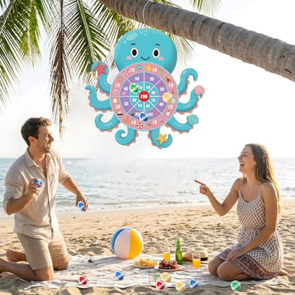 23" Ocean Theme Dartboard Target Game,Hawaii Dart Board Set,Hello Summer Dart Shooting Hawaiian Octopus Party Dart Tropical Party Supplies with 12 Stick Balls,Hook