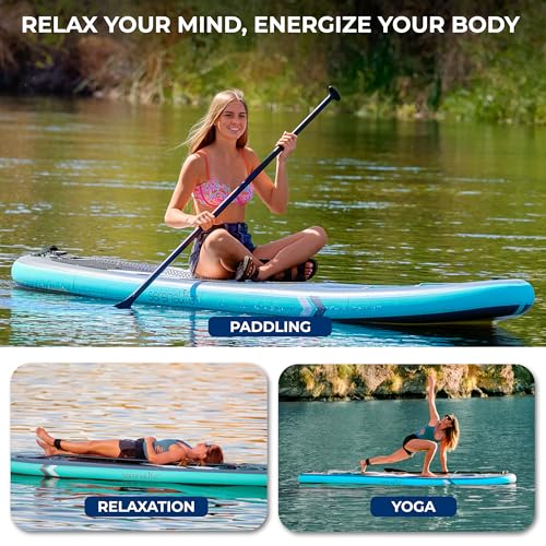 SereneLife 10’6” Inflatable Stand Up Paddle Board with Premium SUP Accessories - 32” Wide Stable Design with Non-Slip EVA Deck Pad, for Youth and Adults, 350 lbs. Capacity - color: Window - Grey