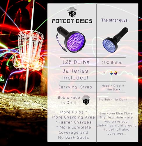 GlowBob Glow in The Dark Midrange Disc Golf Night Light Up Grip PDGA Approved Premium Plastic Recharge Cat Bob Stamp Black Blue Flashlight Combo Packs (GlowBob Blue + Jumbo Flashlight)