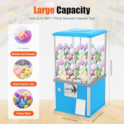 Gumball Machine for Kids, 25-Cent Vending Machines, PS Bouncy Balls Dispenser, 1.77-1.97in Huge Load Capacity Coin Operated Gumball Bank, Hold 200 Capsule Toys for Retail/Game Store (Blue) - color: Blue