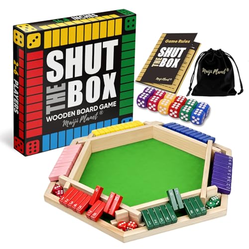 Original Classic 2-6 Player Shut The Box Game, Math Dice Board Game for Family Night Classroom Travel, Wooden Classic Table for Group Kid Adult Senior Camp Party Bar Easy Quick and Fun - size: 6P