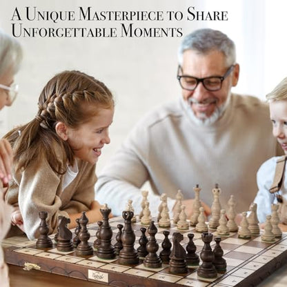 Wegiel Legate Luxury Wooden Chess Set for Adults and Kids - 18 Inch Handcrafted from Premium Beech and Birch Wood - Unique Folding Design with Chess Piece Storage - color: Legate