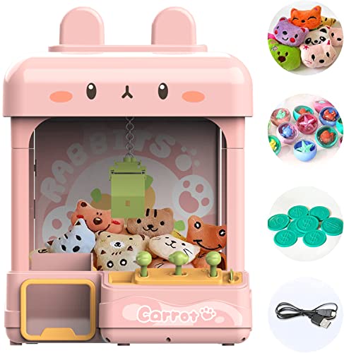 cxjoigxi Large Claw Machine for Kids Adults with Prizes, Adjustable Sound & Light, Mini Vending Machine, Electronic Arcade Crane Game, Candy Dispenser Toy for Girls Birthday Gifts - Bunny