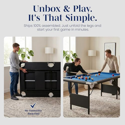Hathaway Fairmont Folding Pool Table for Family & Home Use Includes Full Set of Billiard Balls, Cues, Chalk, Triangle and Carrying Bag, Portable Space-Saving Table