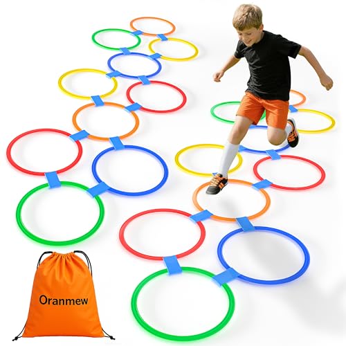 Hopscotch Rings, 2-Set – 20 Round Hoops (15-inch) + 30 Connectors, Agility Rings for Kids, Builds Gross Motor Skills, Preschool & Kindergarten PE, Indoor/Outdoor Playground Obstacle Course - style: 15" Hoop – 2 Set