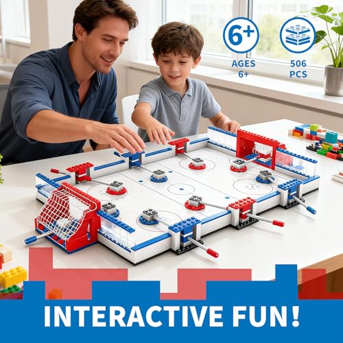 Ice Hockey Building Set, STEM Toys for Kids Ages 6-12, 8 Hockey Player Figures & Arena for Hockey Match Tabletop Battle Game, Sports Construction Kit, Compatible with Standard Bricks