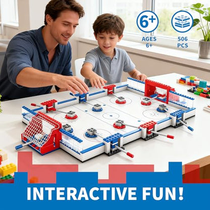 Ice Hockey Building Set, STEM Toys for Kids Ages 6-12, 8 Hockey Player Figures & Arena for Hockey Match Tabletop Battle Game, Sports Construction Kit, Compatible with Standard Bricks