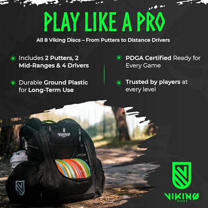 Viking Discs Original Disc Golf Set - 8 Disc Golf Discs for Any Distance, PDGA Approved - Putter, Mid-Range, Fairway Driver, Distance Driver – Disc Set for Beginners and Professional