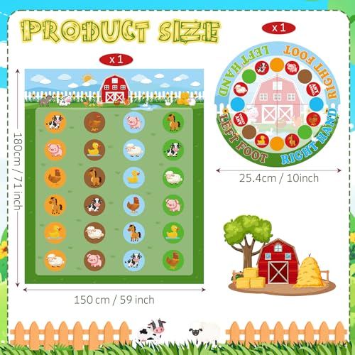 Capoda 2 Pcs Farm Animals Themed Party Game Farm Animals Twist Pose Mat with Spinner Barnyard Poses Floor Mat Spinner for Birthday Party Family Classroom School Activity - style: Farm Animal
