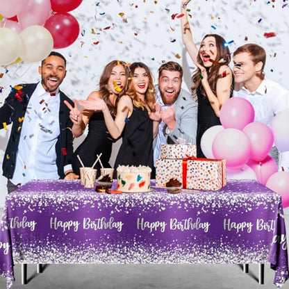 Purple and Silver Birthday Party Supplies,3pcs Purple Glitter Sliver Birthday Party Tablecloth Waterproof pur ple Theme Table Cover for Girl Women Birth Day Supplies - color: Purple and Sliver