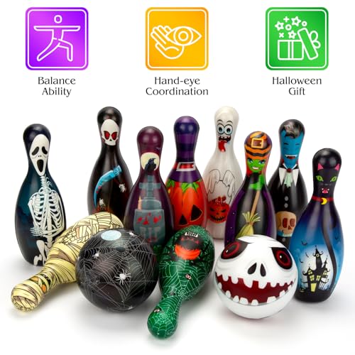 Halloween Games Bowling Set for Kids Party Supplies, Pins and Balls for Family Indoor Outdoor Games, Party Favors - style: Style A