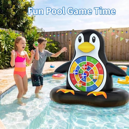 MOONTOY Fun Pool Toys, Inflatable Dart Board Floating Water Game for Kids Ages 4-8 8-12, Outdoor Backyard & Beach Games for Boys Girls Teens and Adults - color: Penguin-upgraded