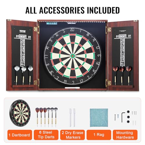 VEVOR Dart Board Cabinet Set, Multiple Styles Ready-to-Play Bundle Official Size, Steel Tip Dart Hideaway Cabinet, Features Easy Assembly, Complete with All Accessories, Perfect for Cricket Games - size: 43.3" x 21.3" x 4.3", style: Hideaway Style w/Light
