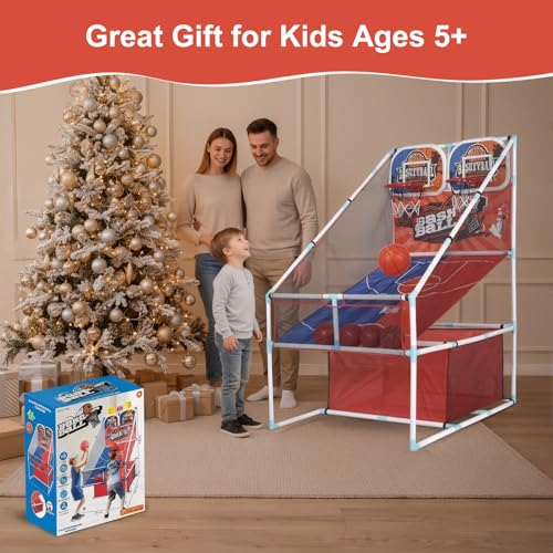 Basketball Arcade Game, Kids Double Basketball Hoop with Balls & Pump, Fun Sports Game for Boys Girls, Gift for Kids Ages 4+