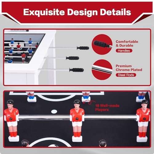 RAYKEEP Foosball Coffee Table, 2-in-1 Soccer Game Table and Coffee Table, Modern Multi Game Table with 2 Balls, Tempered Glass, for Living Room, Family Entertainment Center (White)