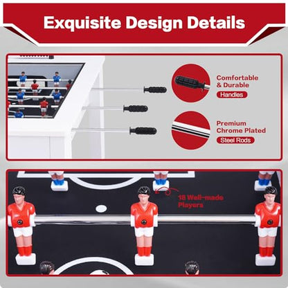 RAYKEEP Foosball Coffee Table, 2-in-1 Soccer Game Table and Coffee Table, Modern Multi Game Table with 2 Balls, Tempered Glass, for Living Room, Family Entertainment Center (White)