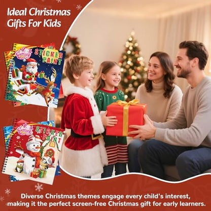 CutteeyFyry 4PCS Paint by Number Sticker Book - Christmas Crafts & Acitivity Puzzles Book for Kids Ages 4-10, Travel Toys for Road Trip & Airplane,Perfect Christmas Gifts & Basket Stuffers for Kids - color: Christmas