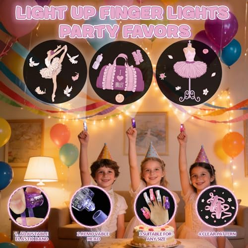 36 Pack Ballerina Party Favors LED Finger Lights for Girls, Ballet Birthday Goodie Bag Stuffers, Classroom Rewards, Party Prizes & Glow Party Supplies - style: Ballerina