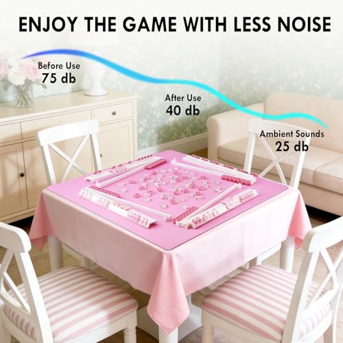 Mahjong Mat -100% No Creases American Mahjong Mat, Anti-Slip & Noise Reduction Mahjong Table Cover, Mahjong Mats with Carrying Bag for Mahjong, Poker, Card Games, Dominoes, Board Games (Pink) - color: Pink