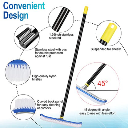 Swimming Pool Brush, 8FT Stainless Steel Heavy Duty Clean Swimming Pool Brush with Pole, Use for Swimming Pool Wall Tile Floor and Step - size: 8FT