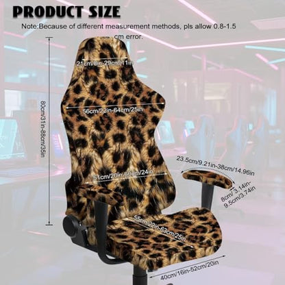 Suobstales Brown Leopard Pattern Gaming Chair Covers, Stretchable Computer Chair Cover Ergonomic Office Chair Cover Anti Cat Scratch Protection Computer Chair Slipcovers, Anti-Slip Racing Chair Covers - color: Brown Leopard