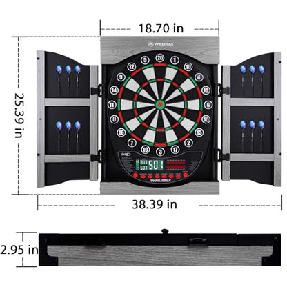 WIN.MAX Electronic Dart Board Soft Tip Dartboard Set LED Displays 3 Languges with Cabinet - style: grey