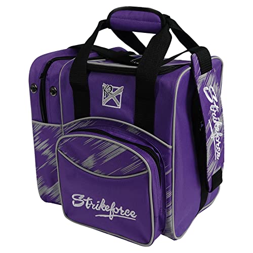 KR Strikeforce Flexx Single Tote Bowling Bag with Side Shoe Compartment, Front Accessory Compartment - color: Purple/Silver