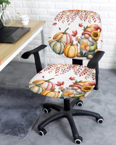 Savannan Office Chair Cover, Fall Thanksgiving Dwarf Pumpkin Protective Stretch Elastic Universal Cover for Desk Task Chair,Computer Rotating Chair 1 Pcs Autumn Maple Leaves on White
