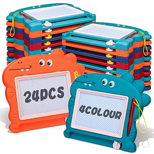 24 Pcs Mini Magnetic Drawing Board for Kids Small Erasable Doodle Board Portable Mini Sketch Pad Travel Writing Pad for Birthday Party Favors Game Prizes Classrooms Rewards 4 Colors