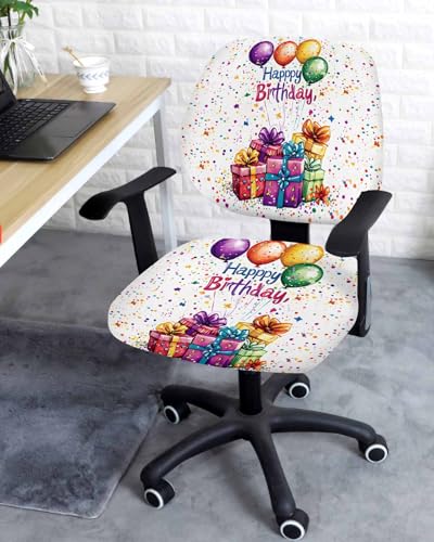 Savannan Office Chair Cover, Happy Birthday Celebration Party Protective Stretch Elastic Universal Cover for Desk Task Chair,Computer Rotating Chair 1 Pcs Colorful Present Balloon