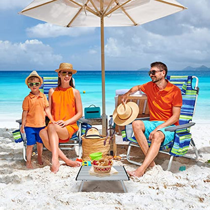 Tangkula Backpack Beach Chair with Table, 5-Position Lay Flat Beach Chairs with Cooler Bag, 2 Cup Holders, Towel Bar, Lightweight Low Folding Beach Chair with Backpack Straps - color: Blue, style: 2 Pack with Table