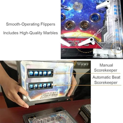 Classic Pinball Toy, Mini Arcade Pinball Game Favor for Children and Family with Lights Sounds and Scorer, Electronic Pinball Ball Shooting Game, Puzzle Tabletop Pinball Toys
