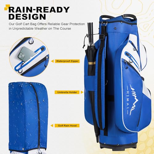 uniHimal Golf Cart Bag, 15 Way Organizer Divider Top with Handles and Rain Cover - color: Blue-White