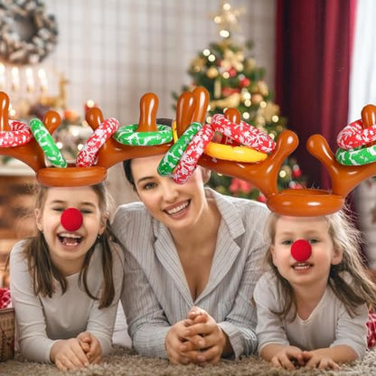 MGparty Christmas Inflatable Reindeer Antler Toss Games Xmas Ring Toss Game for Kids Teens Adults Indoor Outdoor Family Holiday Party Gifts - color: Brown-2 Pack