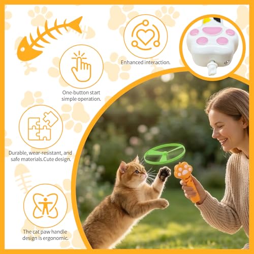 Cat Fetch Toy, Rechargeable Flying Disc Launcher Toy with 6 Flying Discs, Cat Toy Launcher, Flying Bird Cat Toy, Cat Interactive Toys for Outdoor and Indoor (Yellow) - color: Yellow