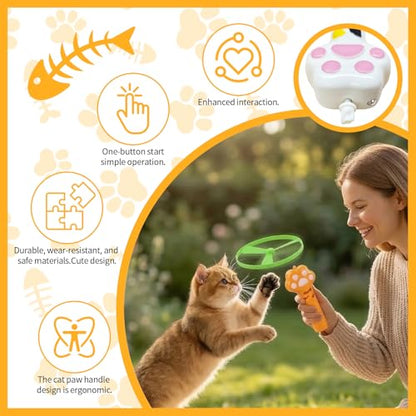 Cat Fetch Toy, Rechargeable Flying Disc Launcher Toy with 6 Flying Discs, Cat Toy Launcher, Flying Bird Cat Toy, Cat Interactive Toys for Outdoor and Indoor (Yellow) - color: Yellow