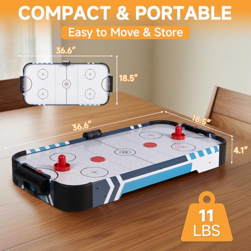 36” Air Hockey Table for Adults – Full-Size Arcade Game Table with LED Electronic Scoreboard, 2 Pushers & 2 Pucks, Portable Mini Air Hockey Table for Home, Office & Game Room