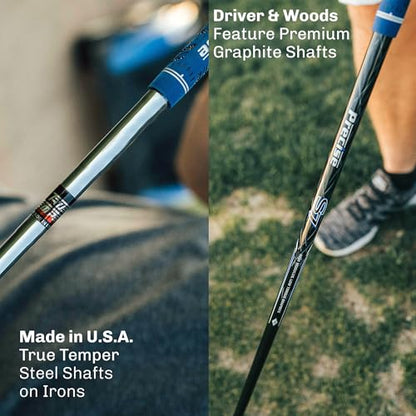 Precise S7 Men's Complete Right Handed Golf Club Set | Complete Regular & Tall Mens Golf Clubs Set | with 4 HC's, Lightweight Shafts & Spacious Stand Bag w/Storage Pockets & Dual Straps for Carrying - size: Regular Size, style: Blue