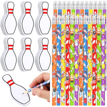 ReliThick 48 Pcs Bowling Party Favors Include 24 Bowling Shape Sticky Notes and 24 Pencils with Eraser Sports Themed Gifts for Teacher Office Reward