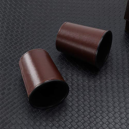 5X Dice Cup Set, PU Leather Dice Shaker Cups with 30 Dices for Bar Party Yahtzee Farkle Dice Games, Coffee (5, Brown) - color: Brown X5