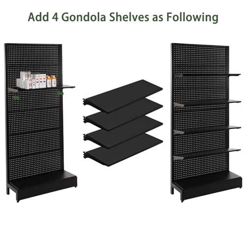 Eastern Tree Pegboard Display Stand, 3x6.5 Feet Gondola Retail Shelving Wall Display for Convenient Grocery Office Supply or Retail Stores, Standing Peg Board Display Rack with 20 Hooks, No 4 Shelves - size: 1 Unit 3 x 6.5 Feet