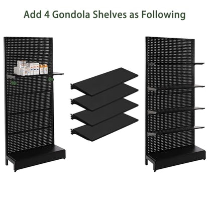 Eastern Tree Pegboard Display Stand, 3x6.5 Feet Gondola Retail Shelving Wall Display for Convenient Grocery Office Supply or Retail Stores, Standing Peg Board Display Rack with 20 Hooks, No 4 Shelves - size: 1 Unit 3 x 6.5 Feet