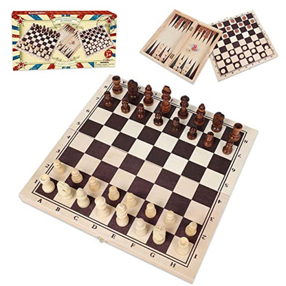 GOTHINK Wooden Chess, Checker, and Backgammon 3 in 1 Board Game Set,Classic Traditional Travel Night Toy and Game Gift Set for Kids Adults Senior Family - style: 3 in 1 Chess Set