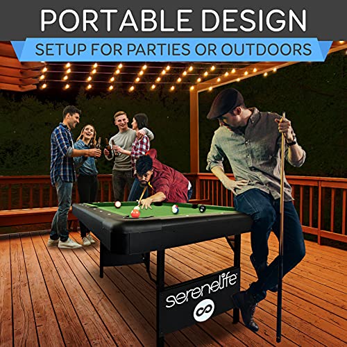 6-Ft Folding Pool Table - 76 Inch Foldable Billiard Game Table for Kids and Adults w/Accessories, Includes 2 Cues, Brush, Ball Triangle & 2 Chalk - SLPLTB76 (SLPLTB76.5)
