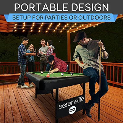 6-Ft Folding Pool Table - 76 Inch Foldable Billiard Game Table for Kids and Adults w/Accessories, Includes 2 Cues, Brush, Ball Triangle & 2 Chalk - SLPLTB76 (SLPLTB76.5)