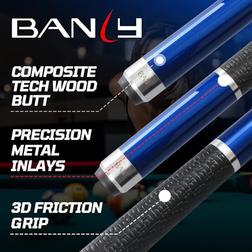 Banly Carbon Fiber Pool Cue Stick - Billiard Pool Stick for Adults, Low Deflection Pool Stick with Metal Ring Professional Cue Stick with Box Case - color: Blue
