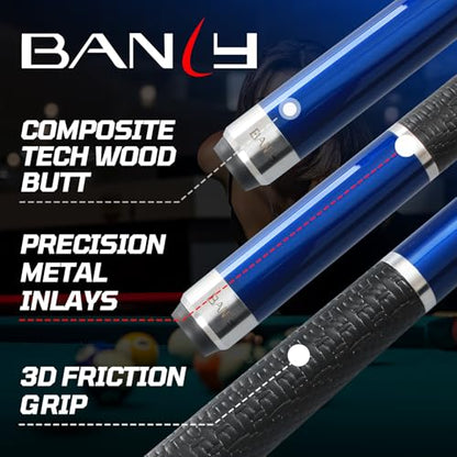 Banly Carbon Fiber Pool Cue Stick - Billiard Pool Stick for Adults, Low Deflection Pool Stick with Metal Ring Professional Cue Stick with Box Case - color: Blue