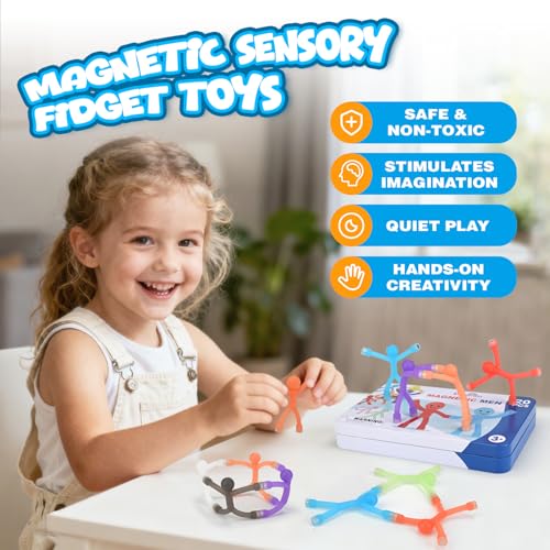 20Pcs Magnetic Travel Toys, Magnets Men for Kids with Metal Box, Airplane Car Travel Fidget Toys Portable Road Trip Activities Essential, Classroom Toys for Kids Birthday Stocking Stuffers Gifts
